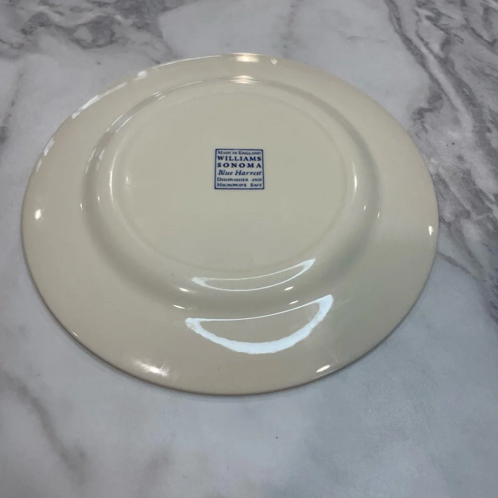 Williams Sonoma Blue and Cream Plate with Leaf Border